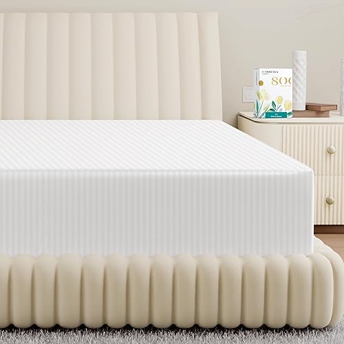 Carressa Linen 100% Egyptian Cotton Deep Pocket King Striped Fitted Sheet Only - 800 Thread Count Luxury Damask Fitted Sheet, Soft, Cooling Bottom Sheet, Fits Mattress Upto 18 in - White Stripe