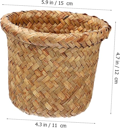 Miniatura 8 de Zerodeko Cesta de basura tejida de mimbre para decoración de oficina, contenedor de basura rústico, cesta de flores para baño, cocina, hogar,