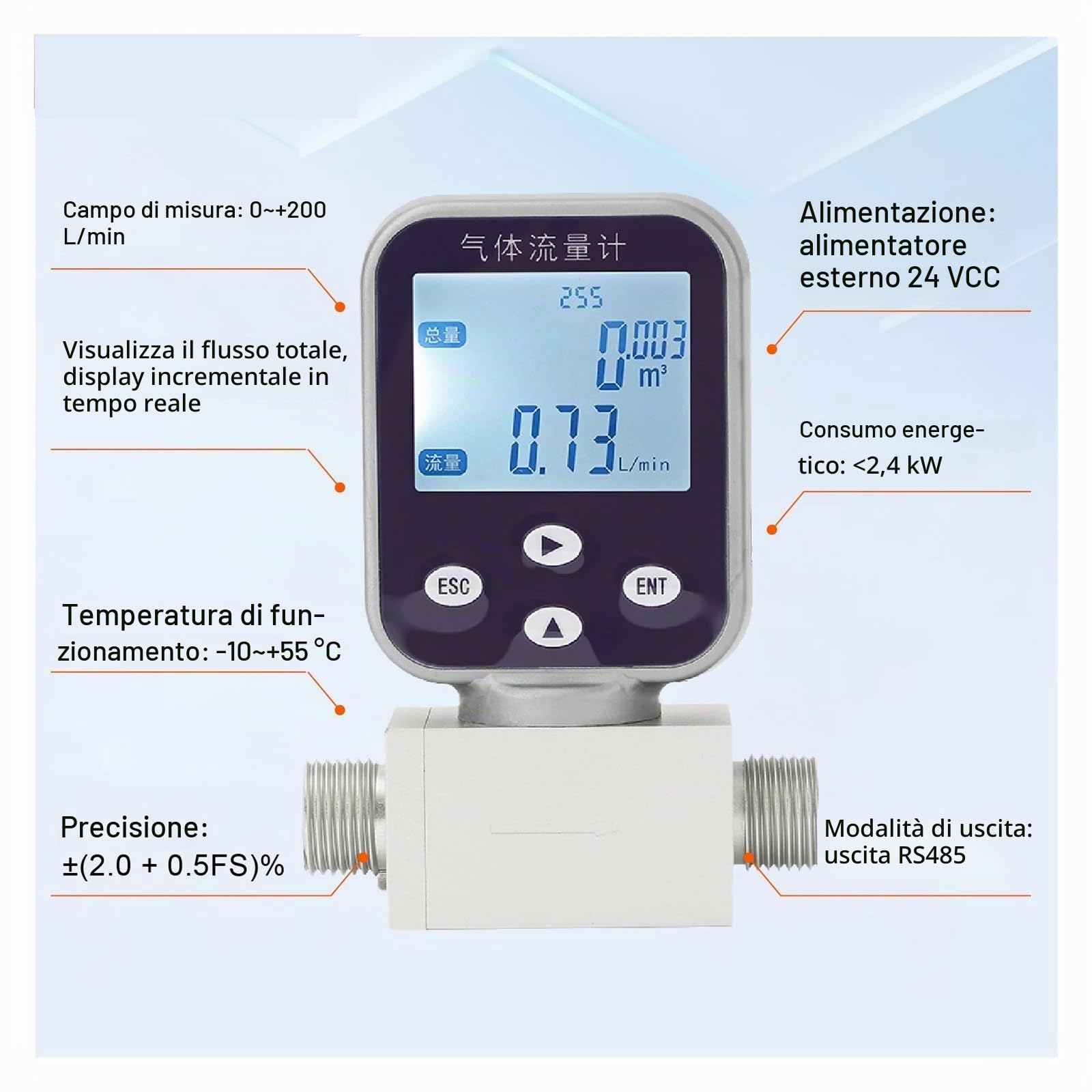 Misuratori di portata, Misuratore di portata di gas microtermico, sensore di portata di massa digitale for aria compressa, ossigeno, azoto, argon e metano, uso industriale(Air-0.5-50L-min)