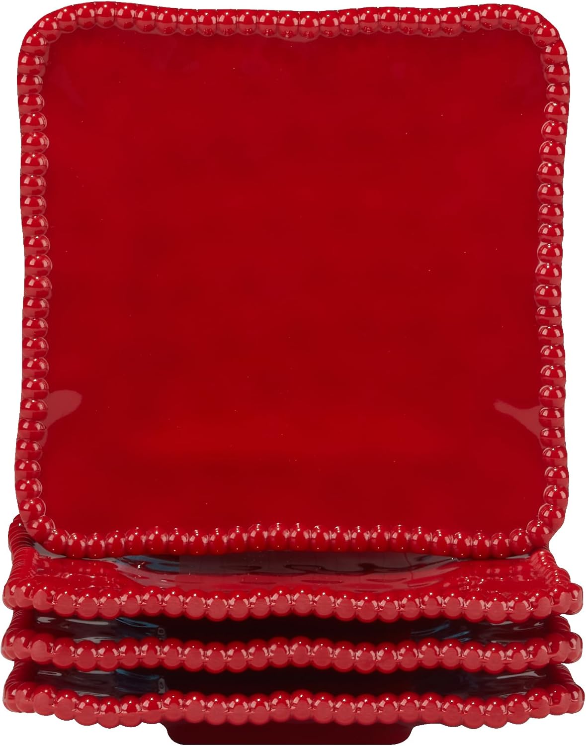 Certified International Perlette Red Melamine Square Canaoe Plates, Set of 4, 6-inch Diameter, Kitchen Accessories, 31729