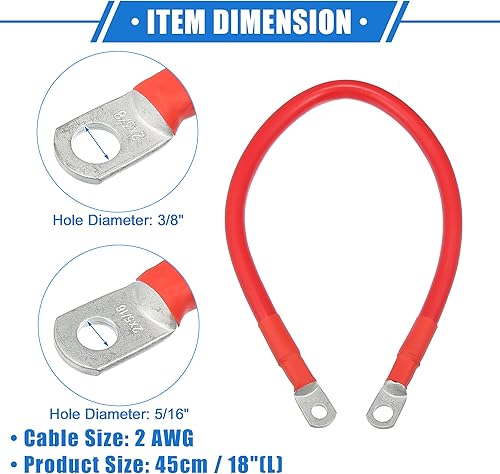 Miniatura 6 de VekAuto 1 par de cables inversores de batería de cobre, calibre 2 AWG, cable de batería de 18 pulgadas, universal para automóvil, vehículo, RV,
