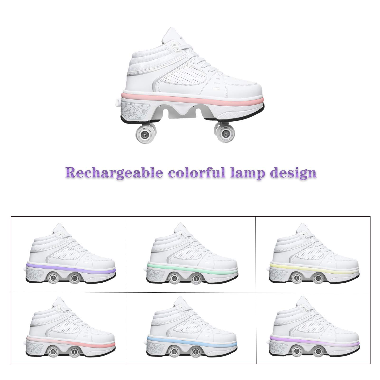 Pattini A Rotelle Scarpe con Luce LED, 2 in 1 Scarpe Multiuso,Pattini Linea,Pattini A Rotelle Pattinaggio Calzature Sportive da Esterno per Adulti Unisex,EUR39