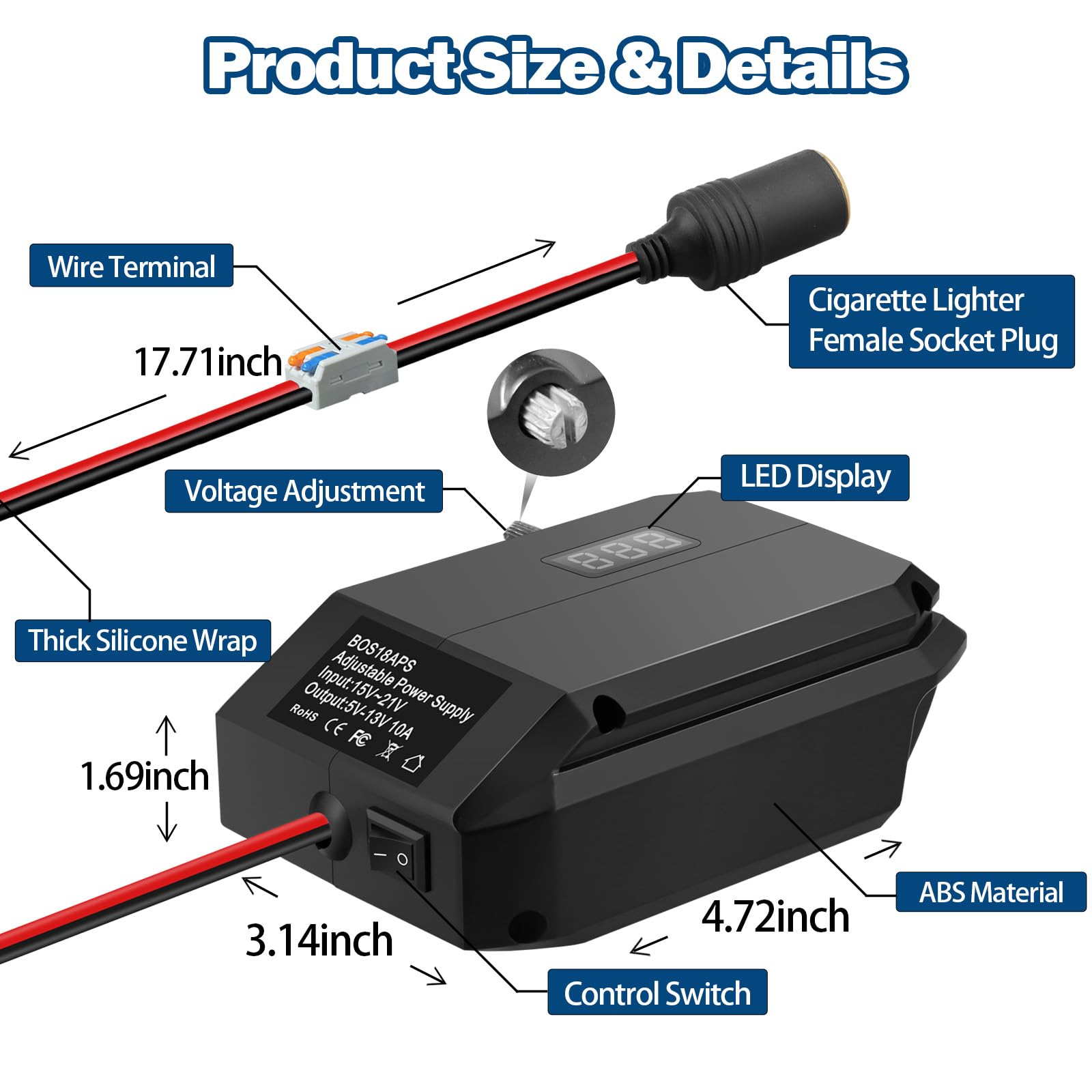 Convertitore step down da 18 V a 12 V per batteria Bosch GBA 18 V, adattatore di alimentazione della batteria DC, adattatore per accendisigari, perfetto per l'aggiornamento di utensili elettrici,