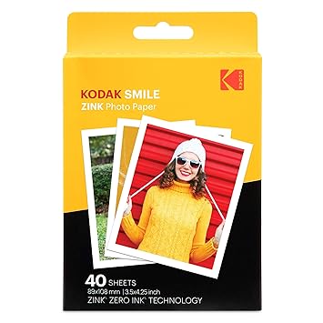Kodak 3.5x4.25 inch Premium Zink Print Photo Paper (40 Sheets) Compatible with Kodak Smile Classic Instant Camera