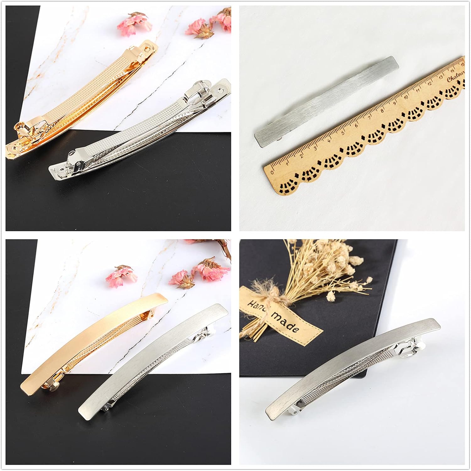 XHBTS 4 Set Long and Thin Handmade Hair Clip Barrette,Metal Hair Pins French Styles Hair Barrettes Hair Clips for Women and Girls Silver Gold - Image 5