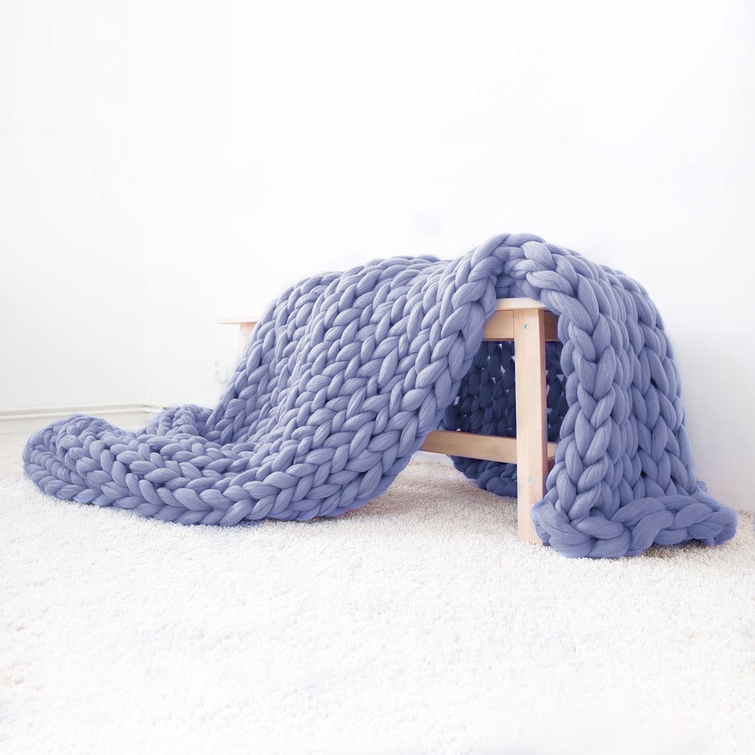 Cable Knit Blanket Denim Blue Throws Ganlinia Chunky Knit Blanket