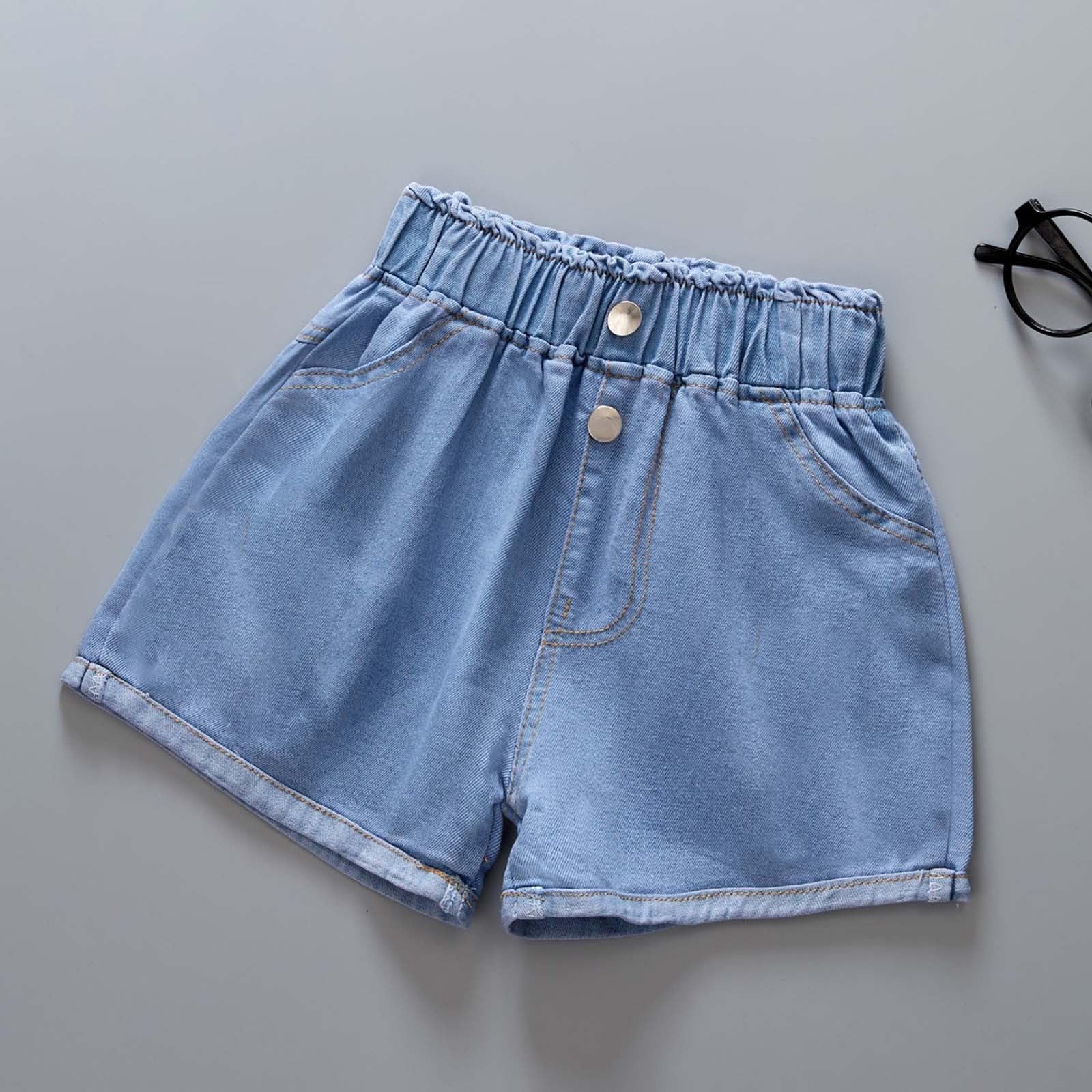 Genérico Pantalones Cortos Vaqueros Verano Niñas, Pantalones Cortos Informales para niñas Vaqueros de veranos con Estilo Moderno Comodidad y diseño Suelto