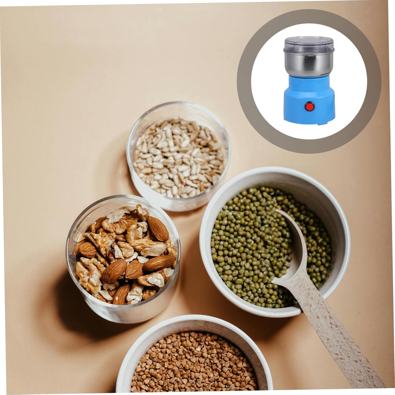 Household Automatic Grinder for Spices Grains Coffee Beans Compact Electric Food Processor with Easy Control Corrosion-resistant Materials Voltage Blue Color