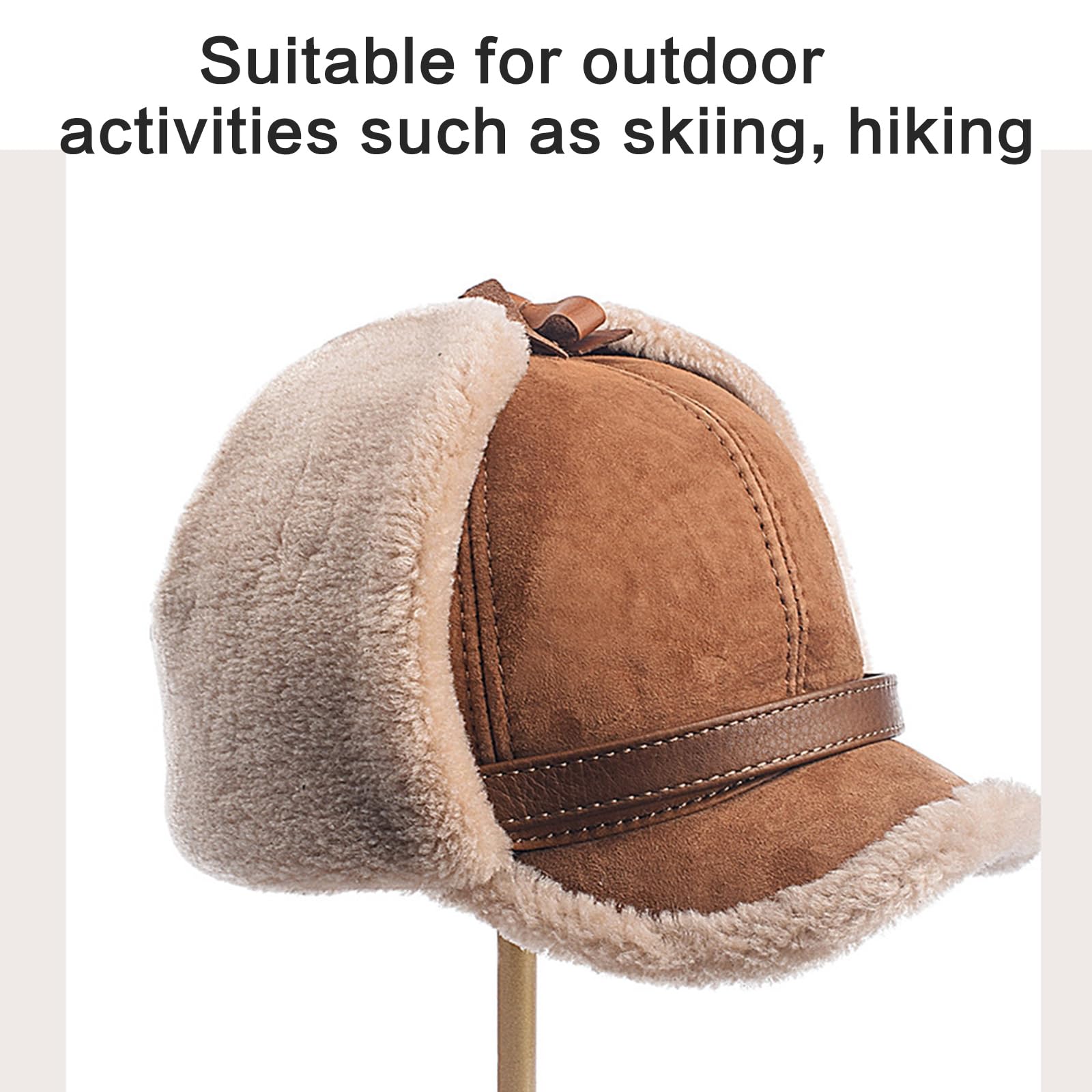 Gorro de lana de oveja gruesa térmica, unisex, para deportes al aire libre, cómodo protector de oídos, béisbol, nieve, senderismo, gorro
