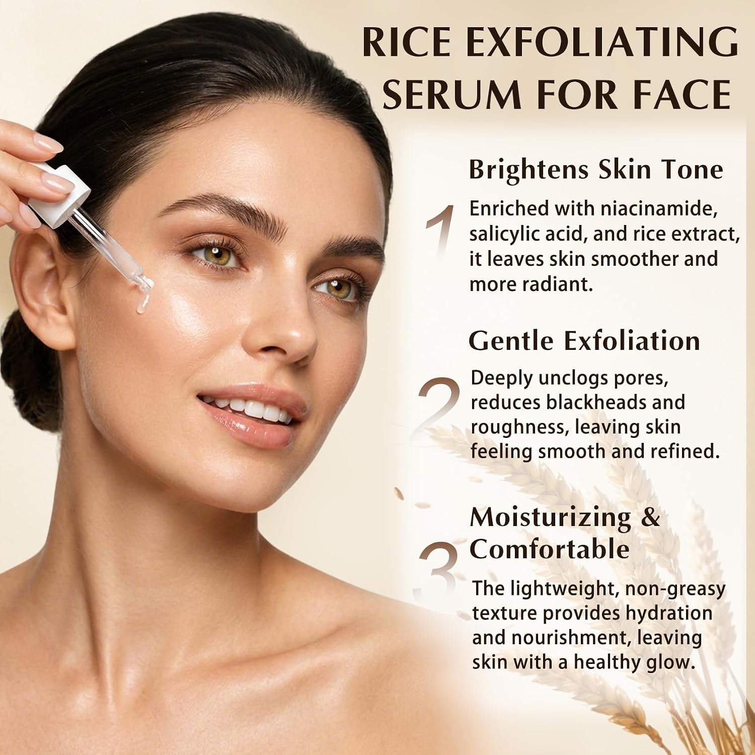 IONSGAKO White Black Rice Exfoliant Serum for Face & All Skin Types | Gentle Exfoliating Serum Removes Dead Skin Cells & Blackheads, Rice Exfoliator for Face & Body Daily Skincare