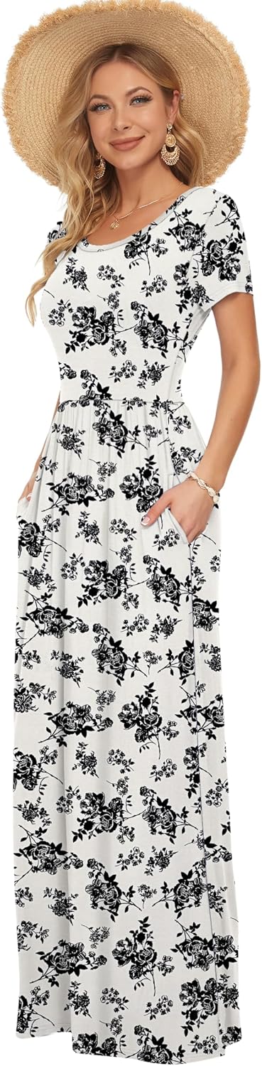 AUSELILY Women's Classic Short Sleeve Loose Plain Casual Long Maxi Dresses for Women 2026 thumbnail