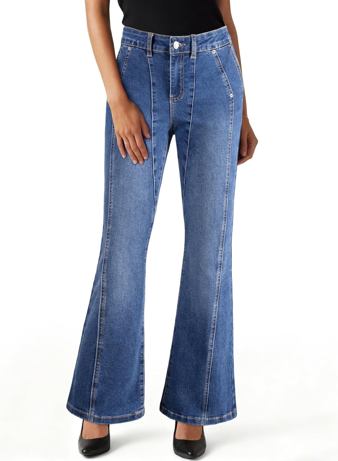 Astylish Women's Trendy Wide Leg Jeans High Waisted Stretchy Ankle Bootcut Jeans Straight Denim Pants with Slanted Pockets - Image 4