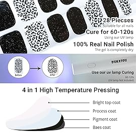 DUKASOU Semi Cured Gel Nail Strips, 28pcs Real Nail Polish Art Stickers/Wraps, Includes Prep Pads, Nail File & Wood Stick, Sticker Nails for Women Girls Kids Diy Decorations Birthday Party Favor Gifts