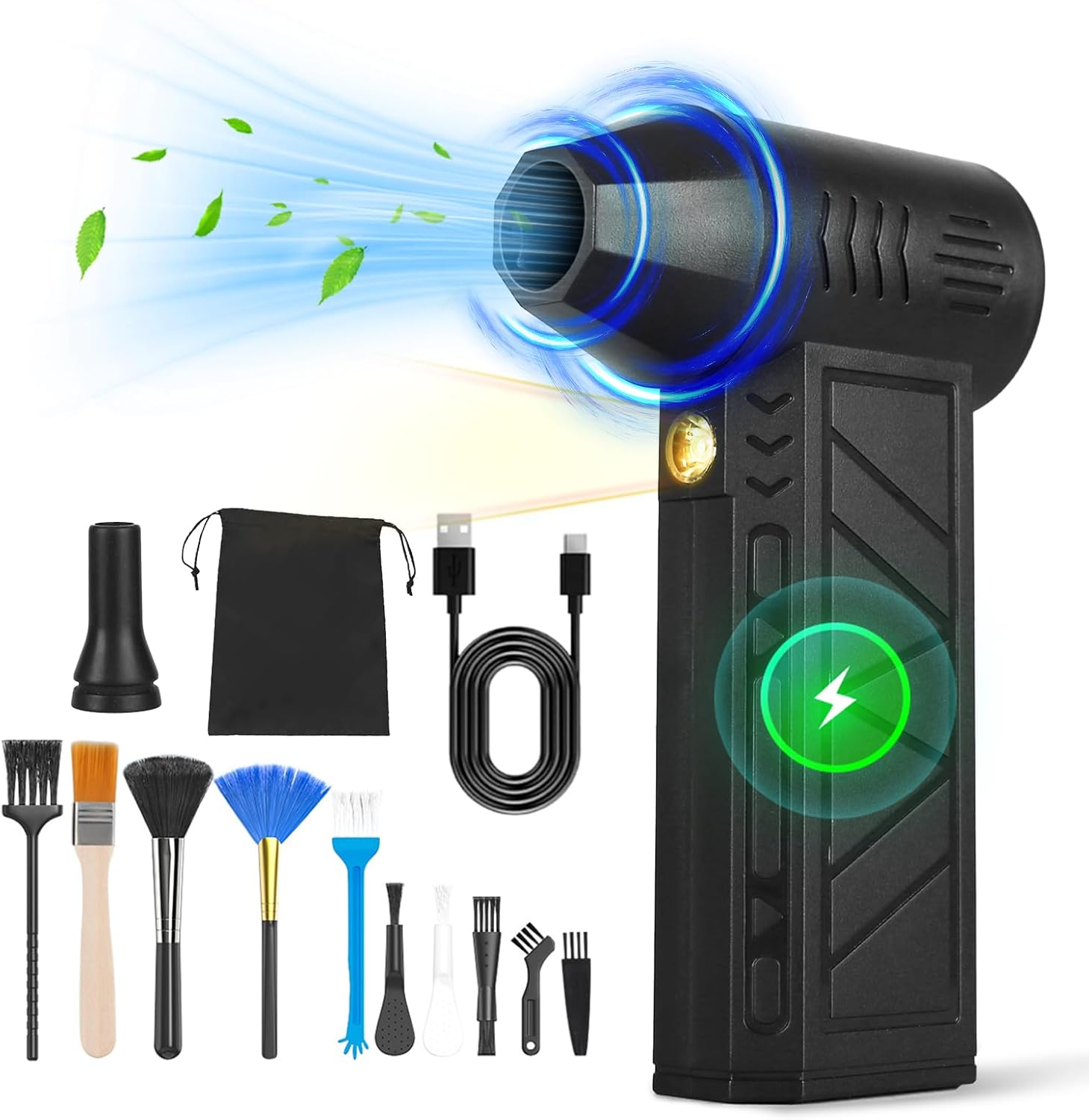 Compressed Air Duster, 150000RPM Powerful Turbo Fan with LED Light, 4 Speeds Rechargeable Cordless Jet Air Blower for Cleaning PC Dust, Camping, Outdoor, Car, Home