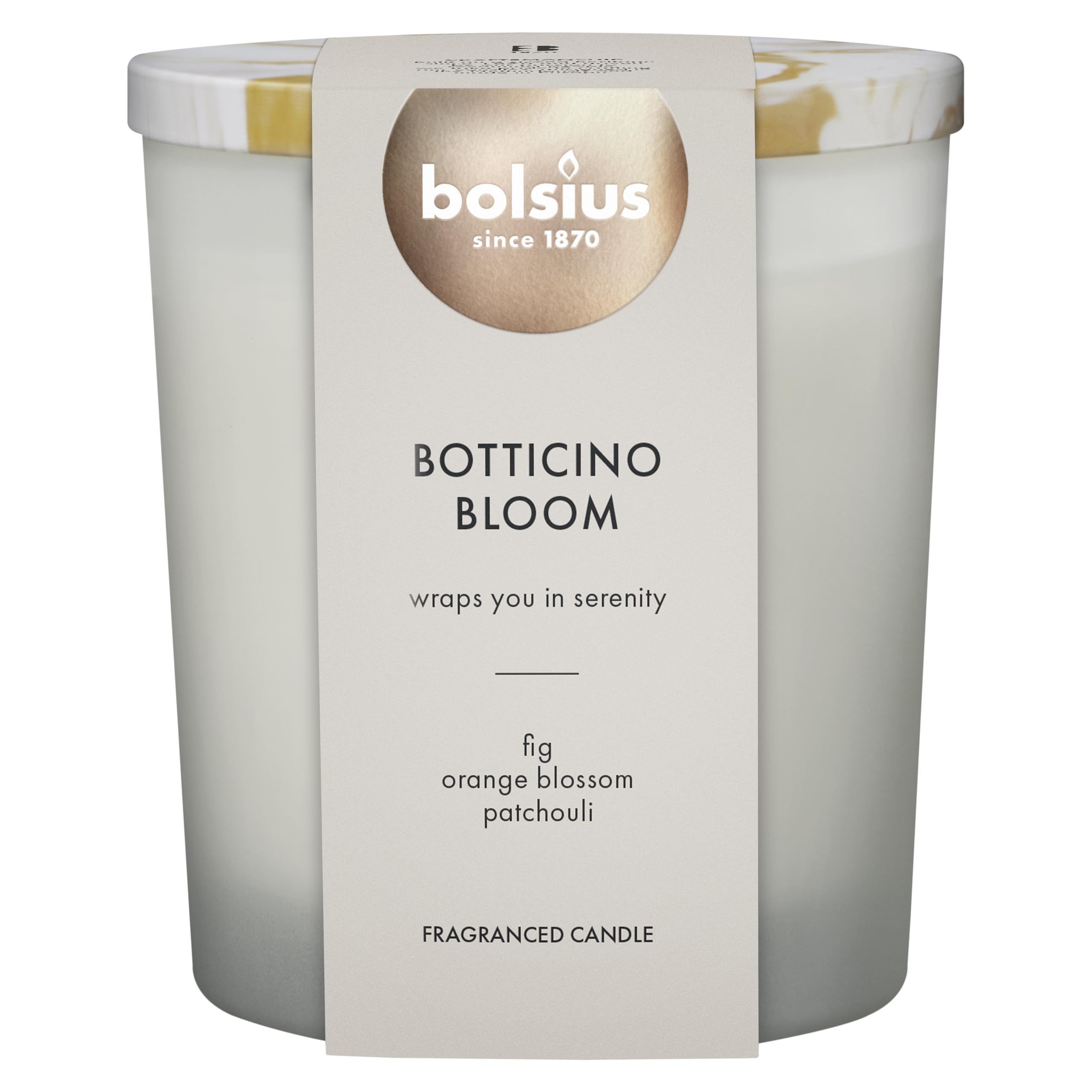 Bolsius - Candela profumata con coperchio - bianco - Botticino Bloom - 75h - Candela profumata decorativa - a base di cera vegetale naturale - senza olio di palma