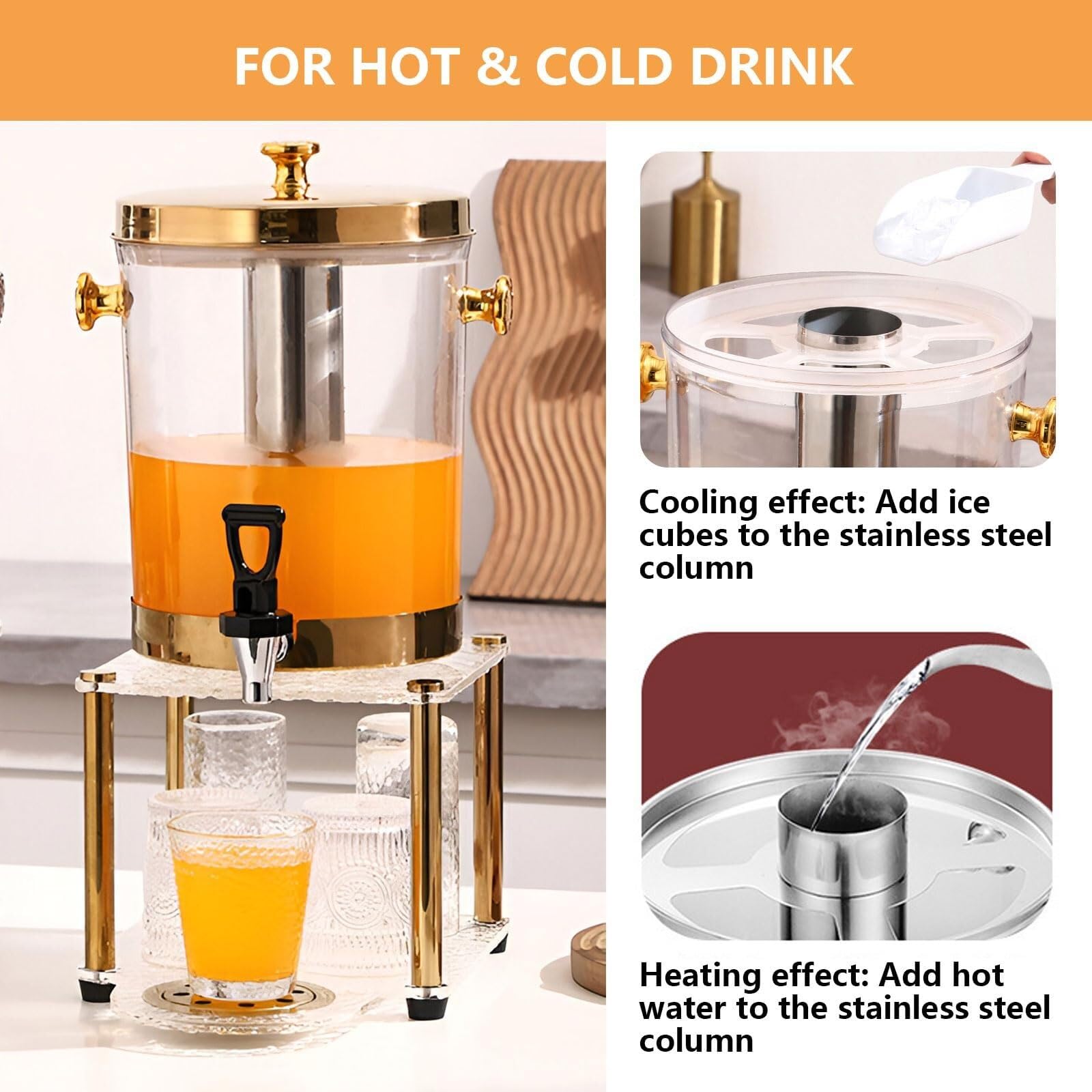 Dispensador de bebidas transparente, cerveza, agua, zumo, bebidas frías, cócteles con tapa hermética y soporte for grifo for fiestas de Buffet