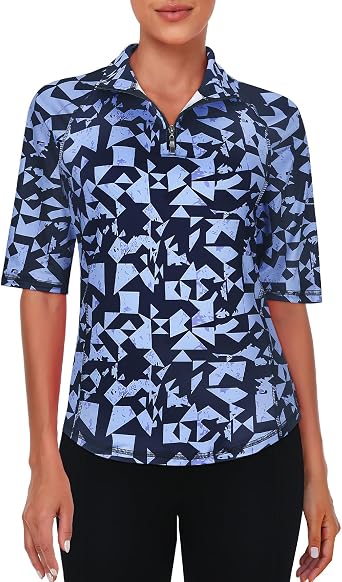 Viracy Half Sleeve Womens Golf Polo Shirts 1/4 Zip Up Moisture Wicking Running Workout Tops