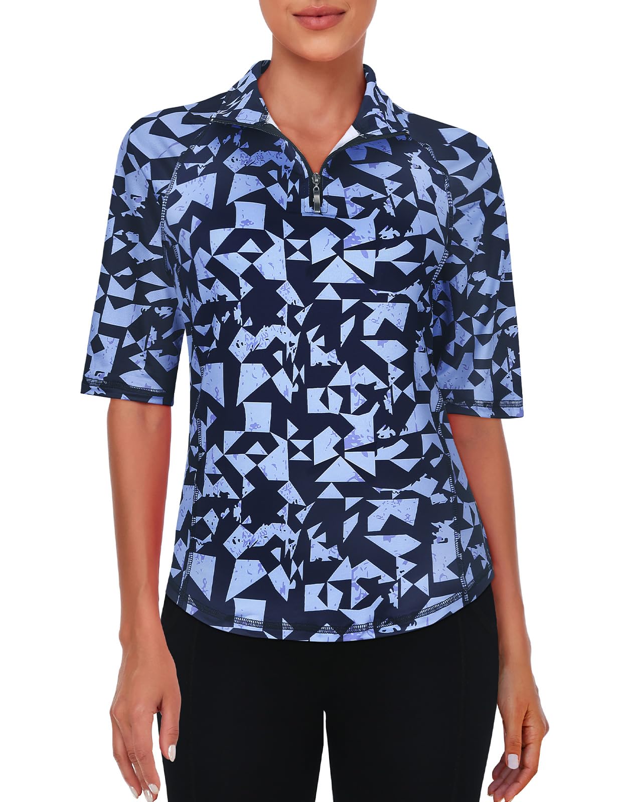 Viracy Half Sleeve Womens Golf Polo Shirts 1/4 Zip Up Moisture Wicking Running Workout Tops