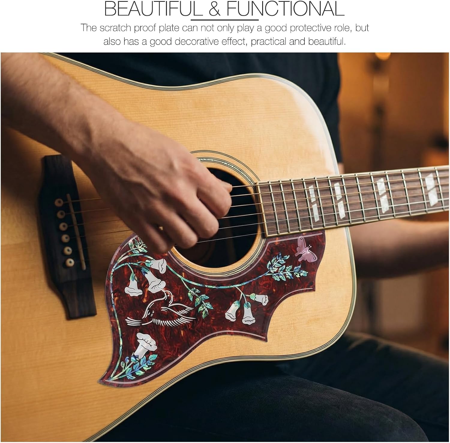 Gavigain Hummingbird Acoustic Guitar Pickguard Self Adhesive Resin, Impact Resistant, Scratch Protection, Easy Install for Standard Guitars