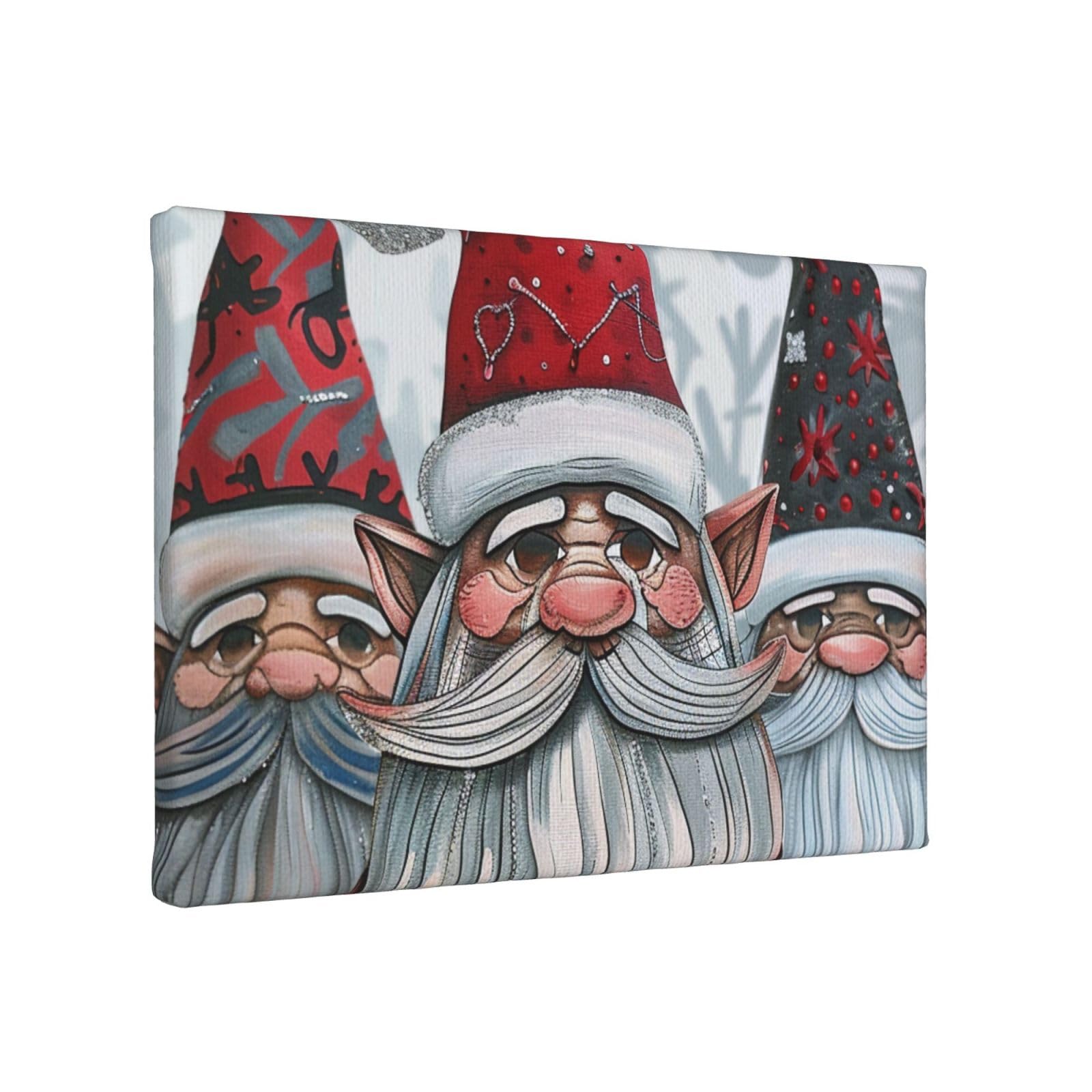 YKLJG Christmas Santa Gnome Printed Wall Art Canvas Painting 30x20 CM Wooden Framed Picture Painting Artwork Prints for Bedroom Kitchen Home Office Decor
