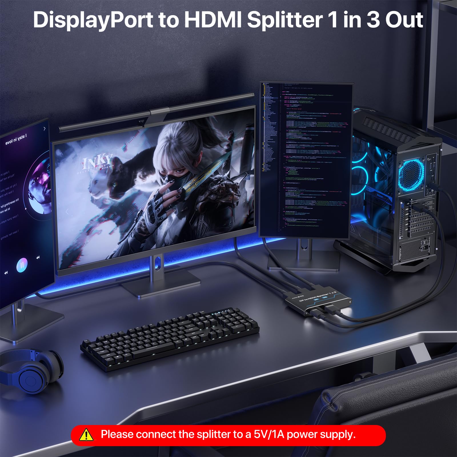 KiwiBird Splitter DisplayPort a HDMI 1 in 3 out schermo esteso 4K@60Hz