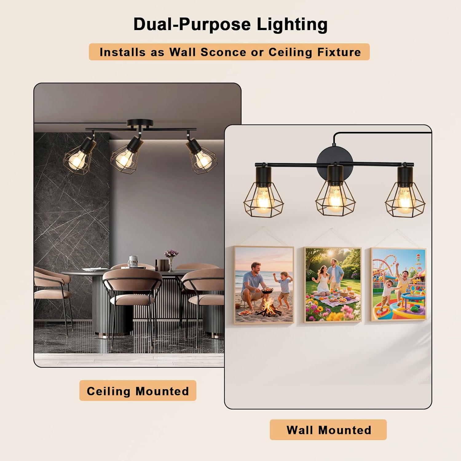 HiBay Track Lighting Plug in, 3-Light Directional Ceiling Light Fixture Black, Farmhouse Plug-in Track Light E26 Wall Spotlight with 16.4ft Cord & in-Line On/Off Switch for Kitchen Dining Room