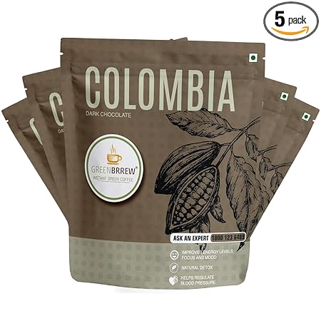 Greenbrrew Green Coffee Instant Beverage Mix for Weight Management, Dark Chocolate (30g x Pack of 5), 20 Sachets/Per Pack