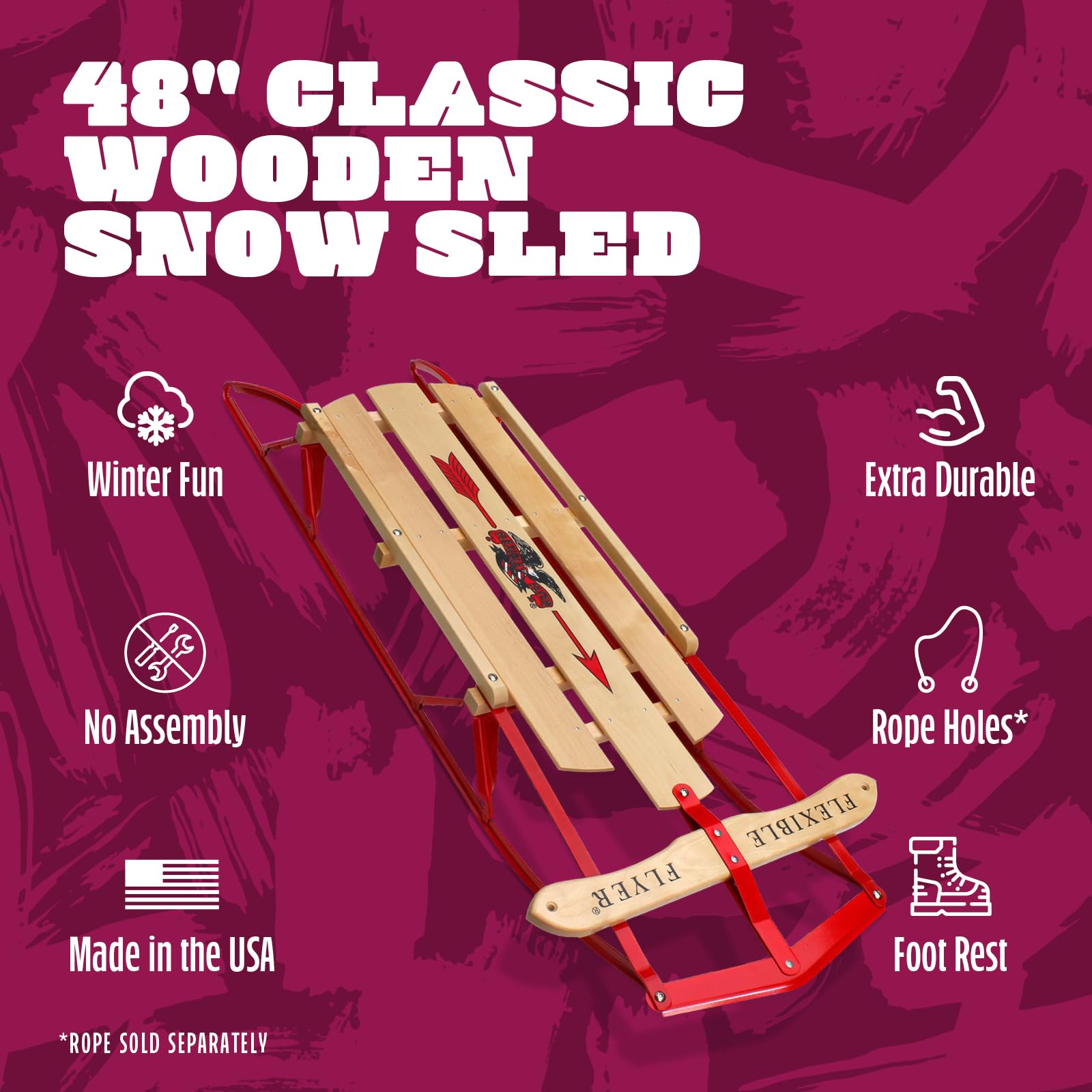 Flexible Flyer Metal Runner Sled. Steel & Wood Steering Snow Slider