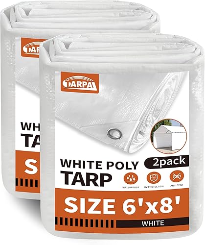 Miniatura 16 de TARPAL Lona blanca impermeable de 8'x10' de 7.5 mil de servicio mediano multiusos, cubierta de lona de polietileno impermeable, a prueba de nieve,