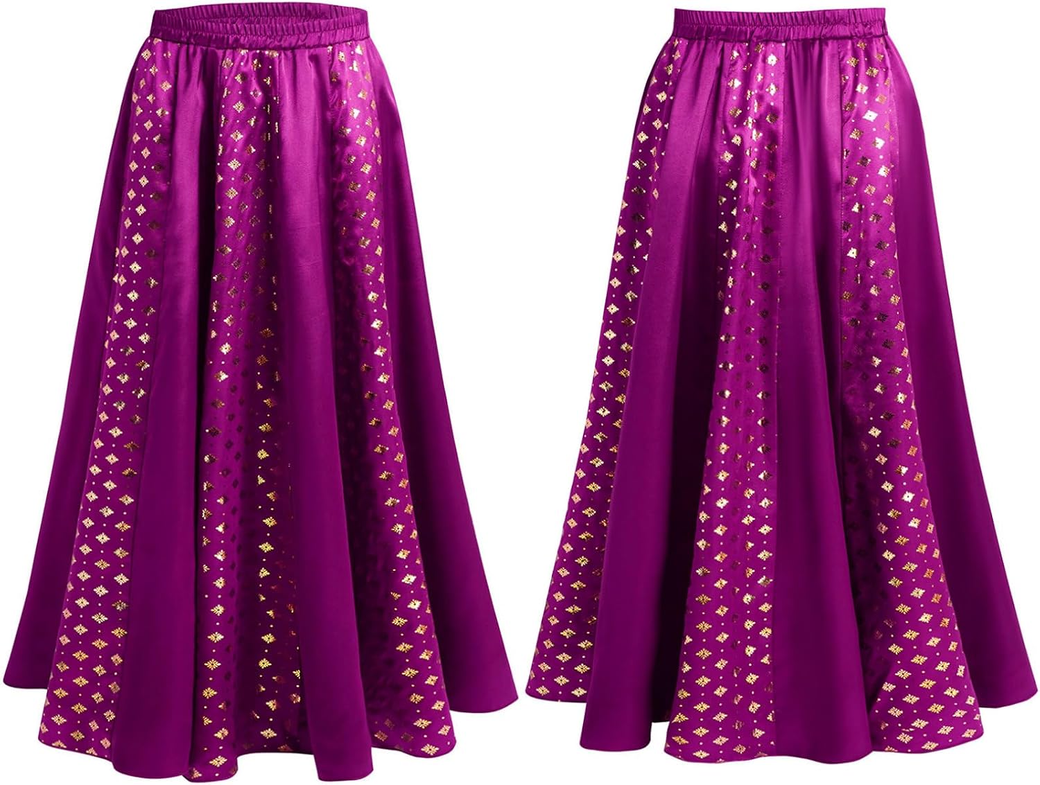 FEESHOW Kids Girls Indian Satin Lehenga Skirts Metallic Printed Elastic Waist Maxi Skirt for Wedding Party