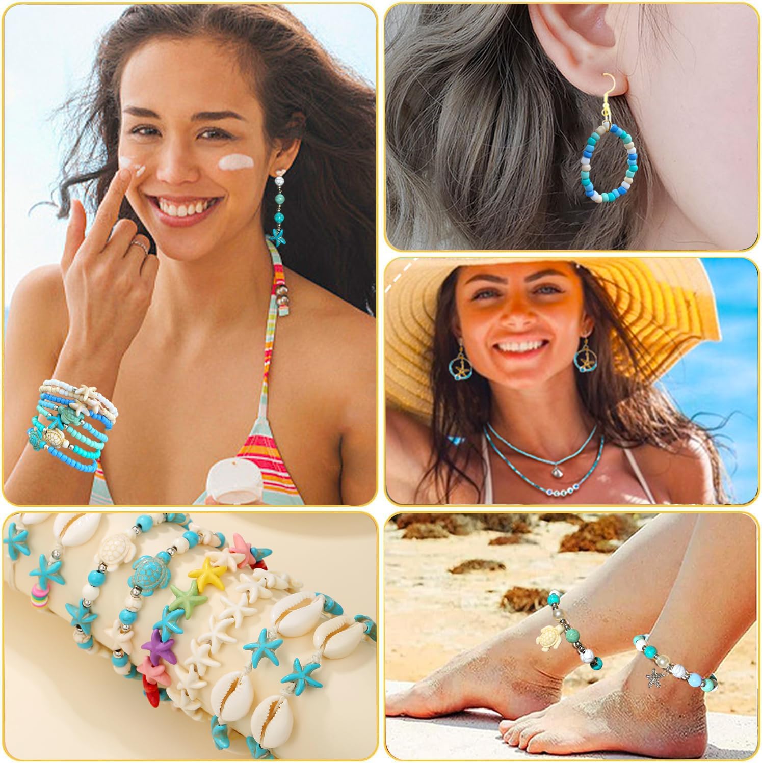 1960Pcs Ocean Beads for Bracelets Making Kit, Blue and White Summer Beach Bead for Jewelry Making, Sea Turtle Seashell Starfish Shape Beads 8mm Round Seed Bead for DIY Craft Bracelets Earring - Image 2