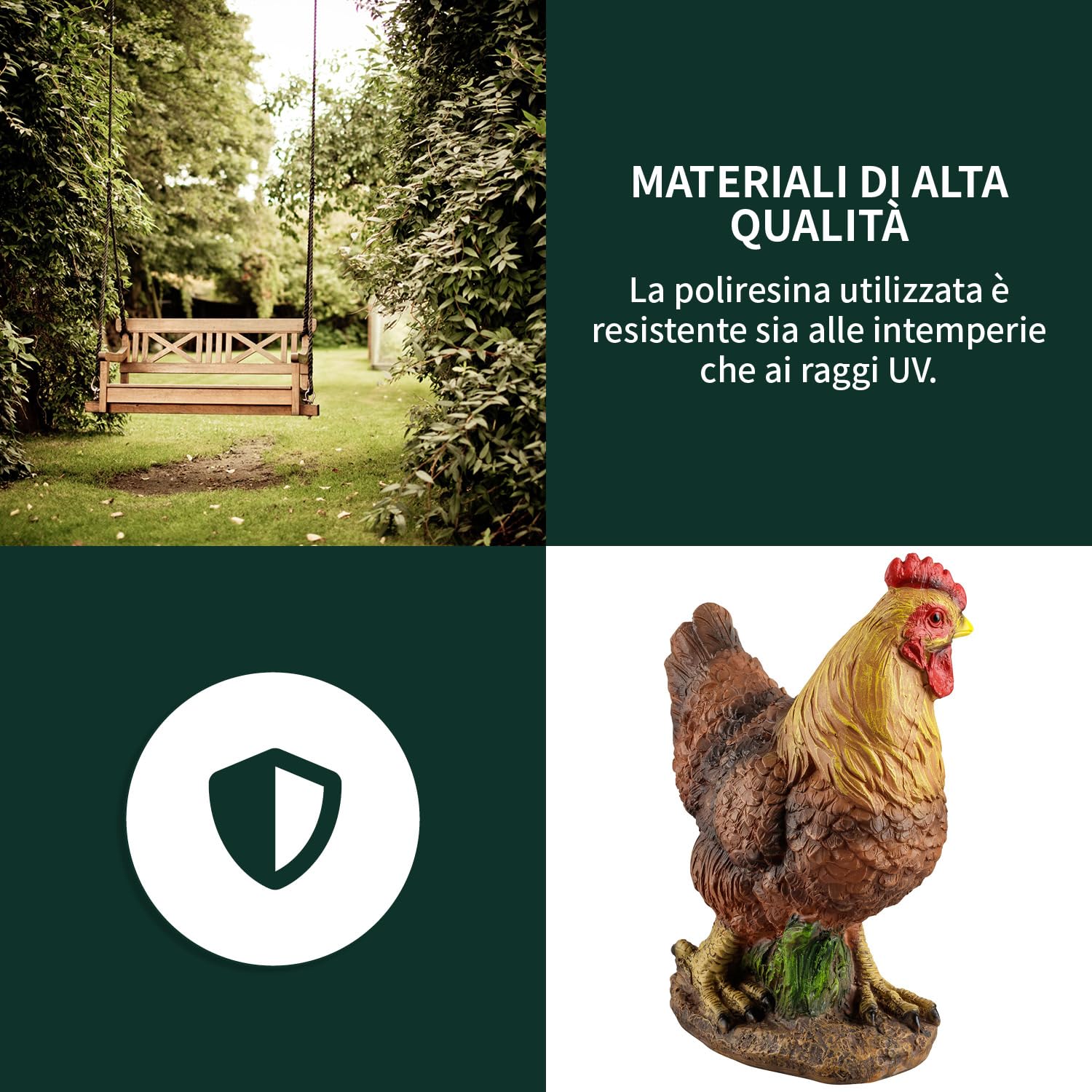 VERDOBA - Gallina Decorativa - Statue da Giardino Animali - in poliresina - Marrone - Dipinta a Mano - Statue Animali Giardino - Statue Giardino per Esterno