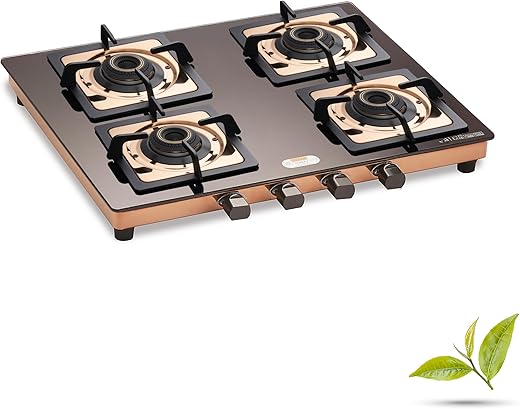 Urban Chef Gas Stove 4 Burners Glass Top | ISI Certified 4 Burner Stoves | Kitchen Gas Chulha LPG & PNG Compatible | Toughned Brass Burner Manual…