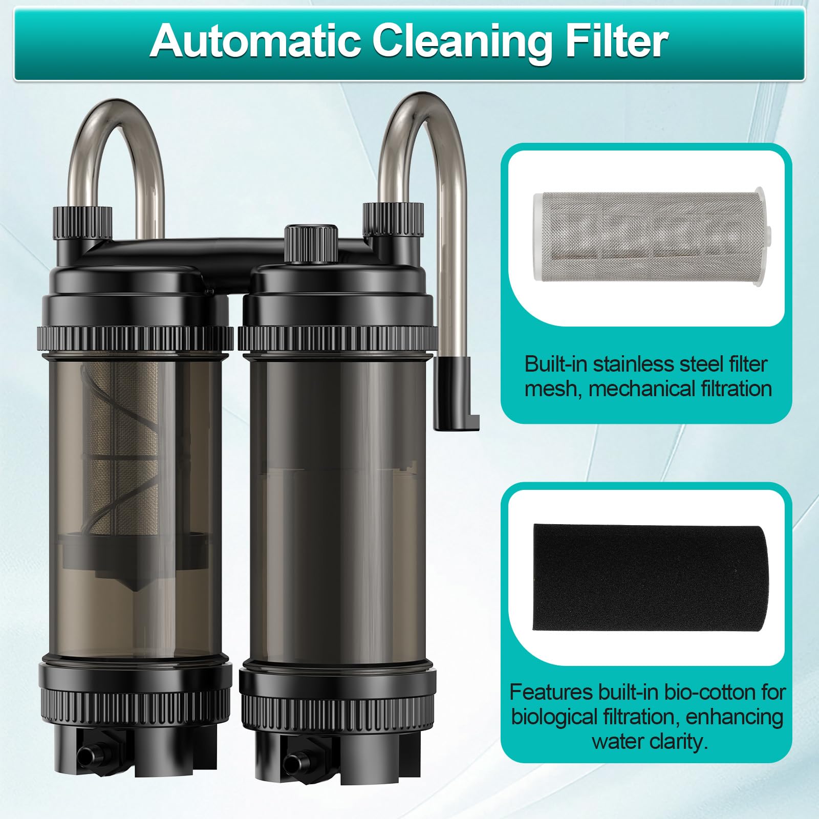 hygger Zewnętrzny filtr akwariowy 9W Podwójny przepływ wody, 450L/H Zewnętrzny filtr do akwarium Ultra cichy filtr akwariowy 27-74 litrów