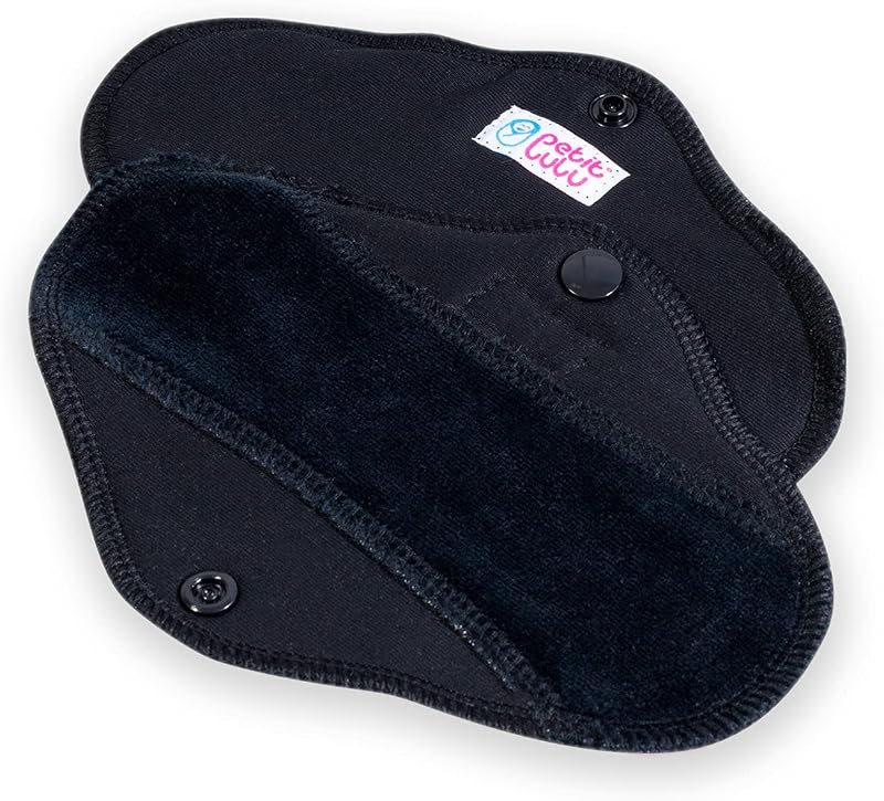 Petit Lulu Confezione da 3 bende mestruali riutilizzabili (Slim) | salvaslip lavabili | fasce in tessuto (dimensioni: slip, standard, Ultra) | Made in Europe (nero, SLIP (Slim), 3 pezzi)