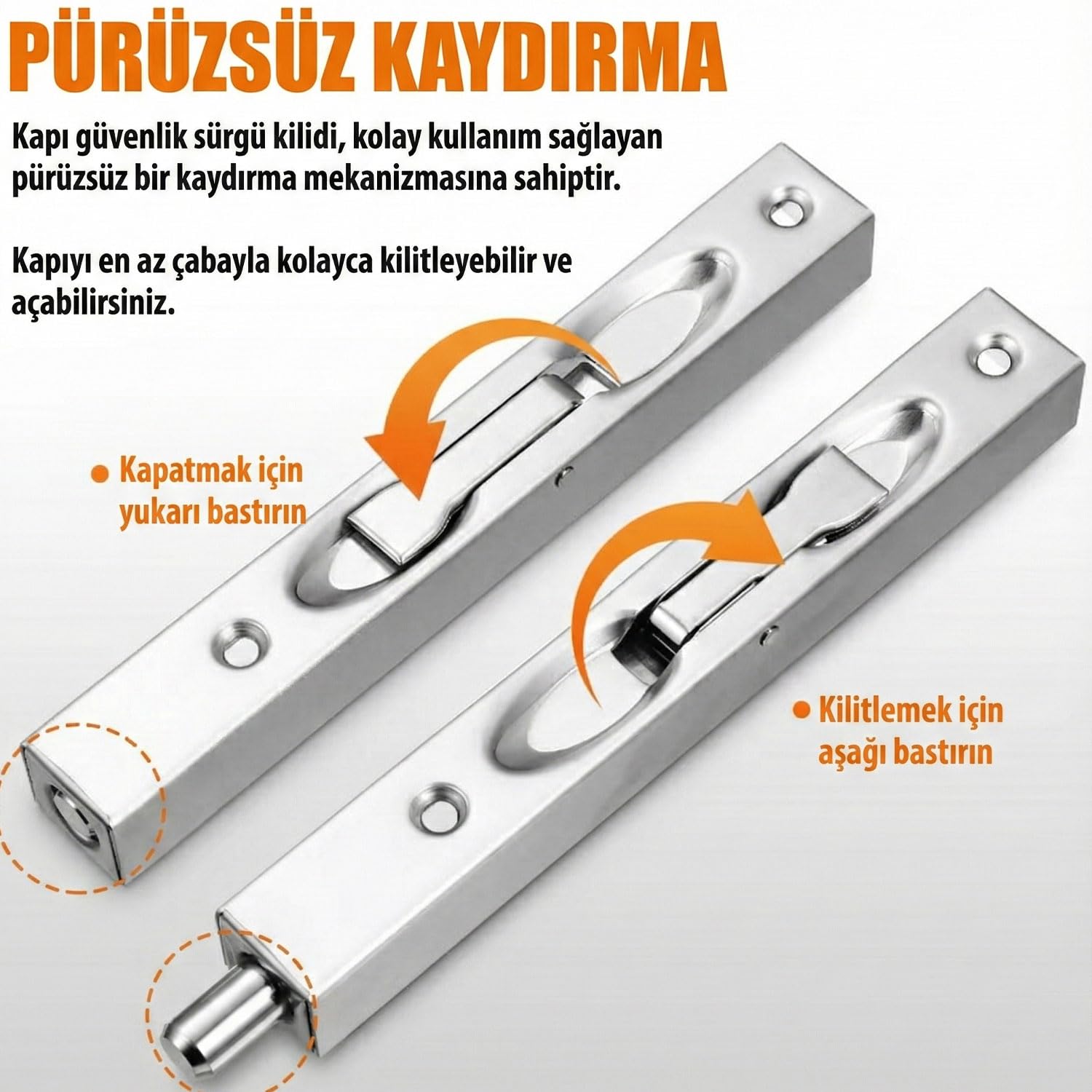 Paslanmaz Çelik 20 cm Gömme Kapı Sürgüsü Gizli Sessiz Çalışan Dayanıklı Kapı Kilitleme Mekanizması