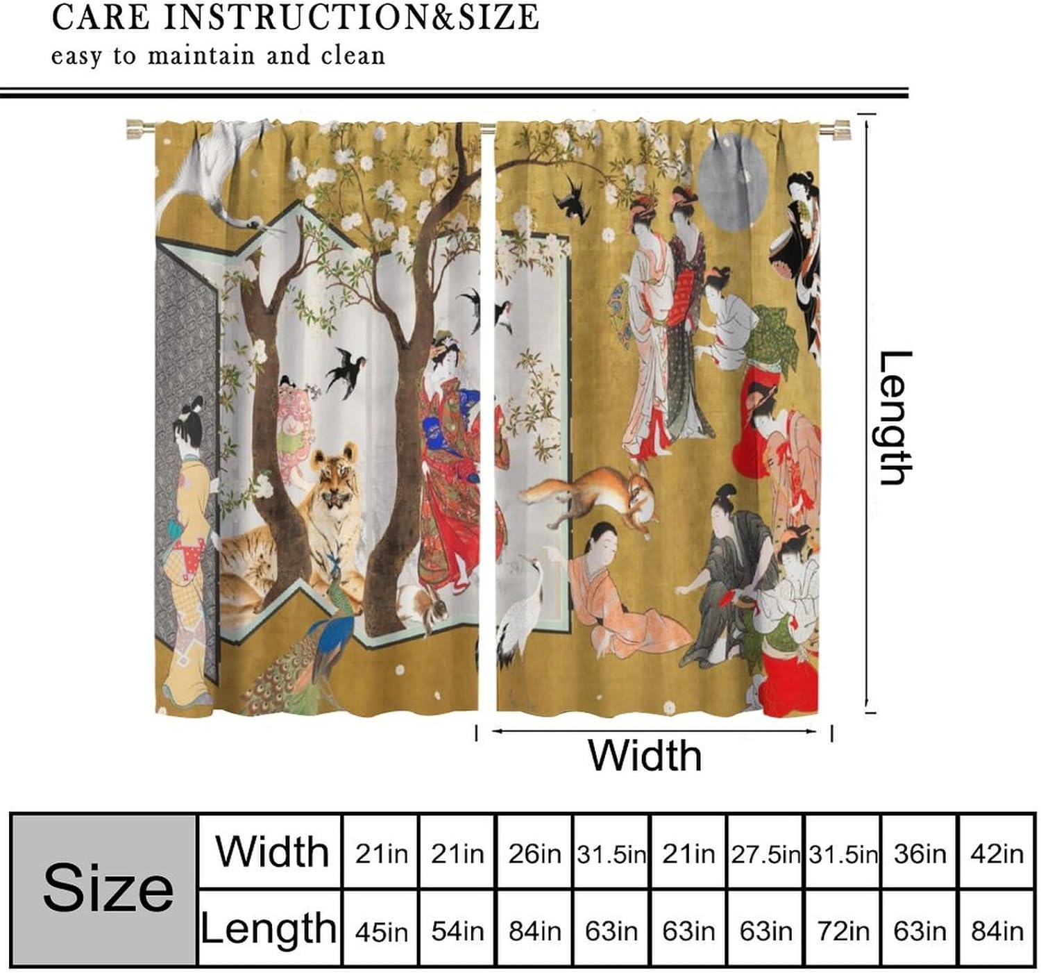 Asian Japanese Style Geisha Curtains,Japan Vintage Banquet Culture Printed Darkening Noise Reducing Blackout Window Treatments for Living Room Bedroom 42" W X 45" L