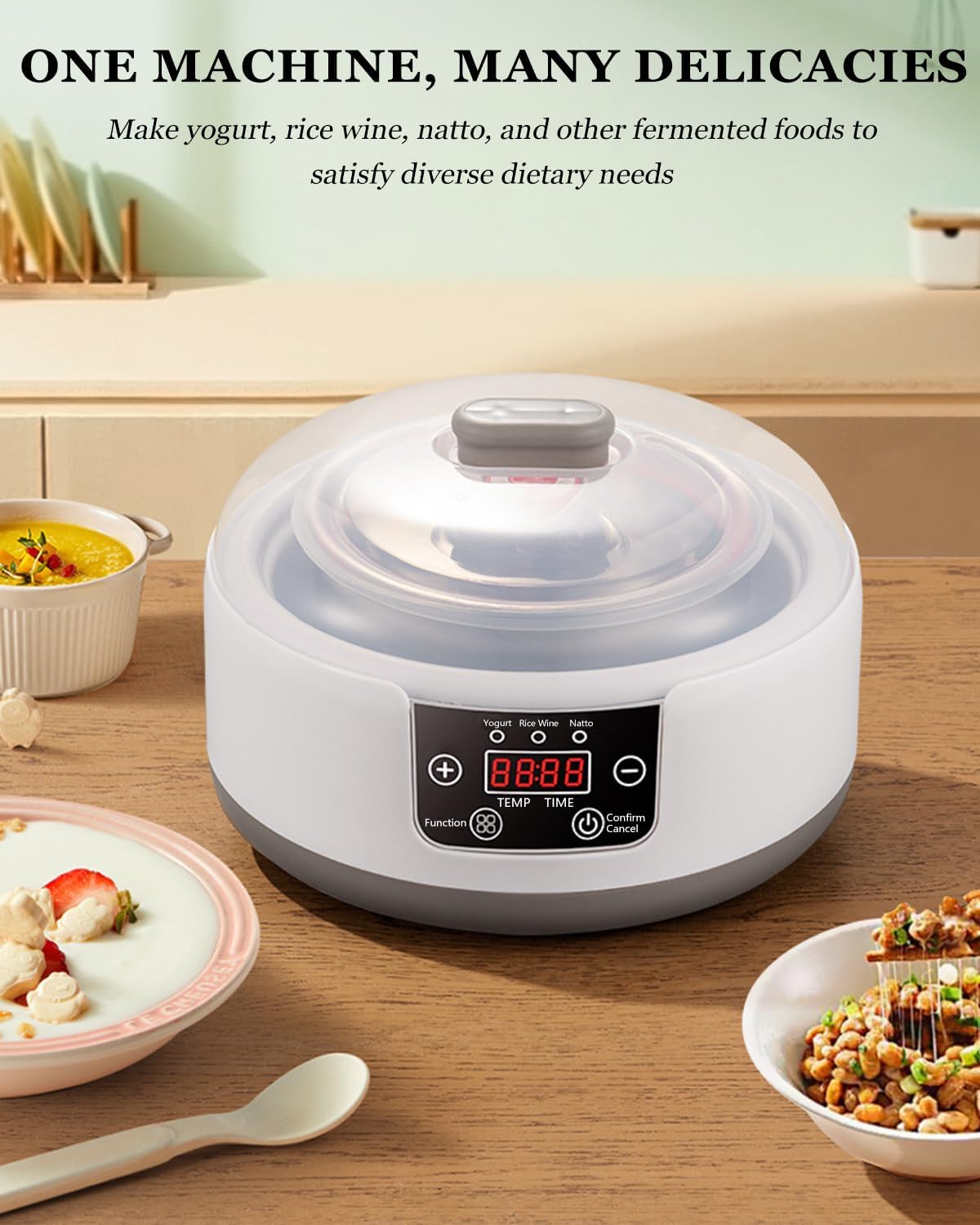 36 Hour Yogurt Maker, Automatic Digital Yoghurt Maker with Constant Temperature Control and Timer, Multifunctional Probiotic Yogurt Machine for Home Cheese, Fruit Wine (With 4 Glass Jars 42 Ozs)
