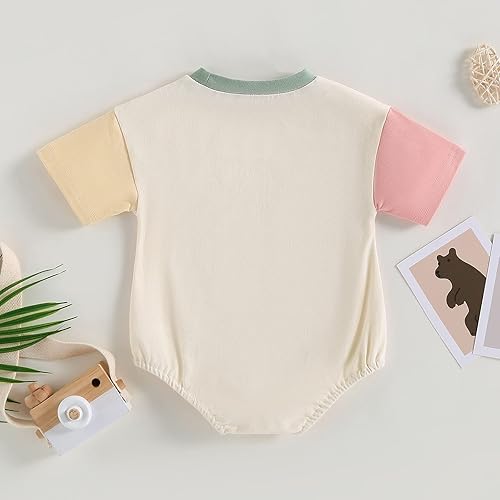 Miniatura 4 de Kayotuas Baby Bubble Romper Infant Oversized Crewneck Tshirt Bodysuit Short Sleeve Color Block Shirt Tops Cute Summer Outfits