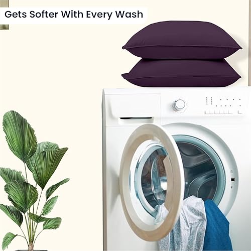 Miniatura 6 de SGI Bedding Juego de 2 fundas de almohada de algodón egipcio de 1000 hilos, suaves y duraderas, color ciruela para cama tamaño Queen