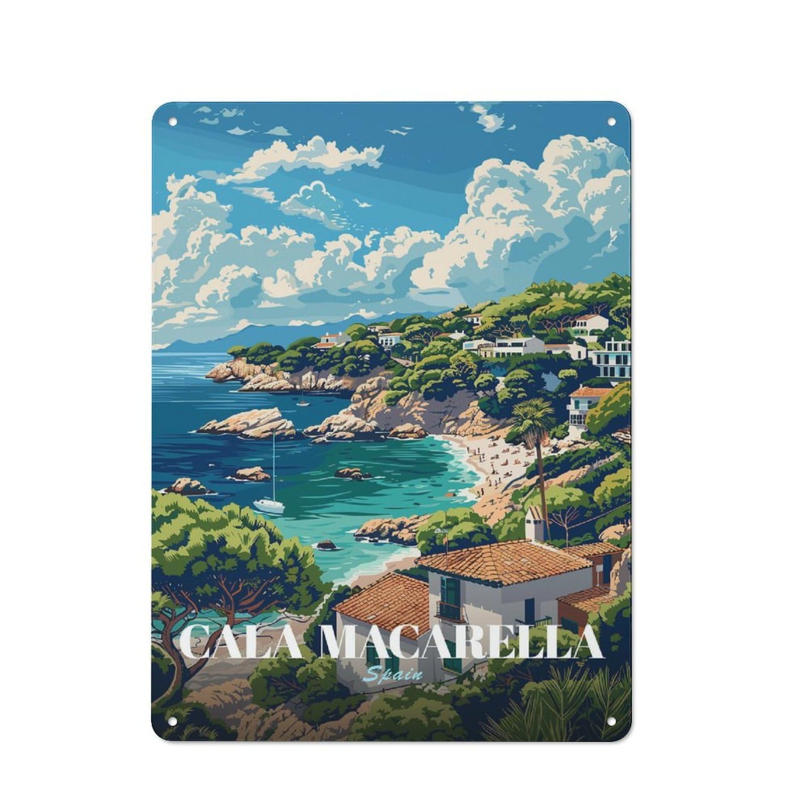 Junmoney Style-23 Cala Macarella, Spain Travel Poster Rustic Metal Sign 40X30cm For Pub Or Café, For Collectors Of Rustic Metal Wall Decor