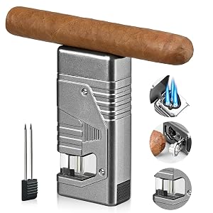 Joyoldelf Cigar Lighter Triple Torch - Windproof 3 Jet Flame Torch Lighter Refillable Butane Lighter with Cigar Holder
