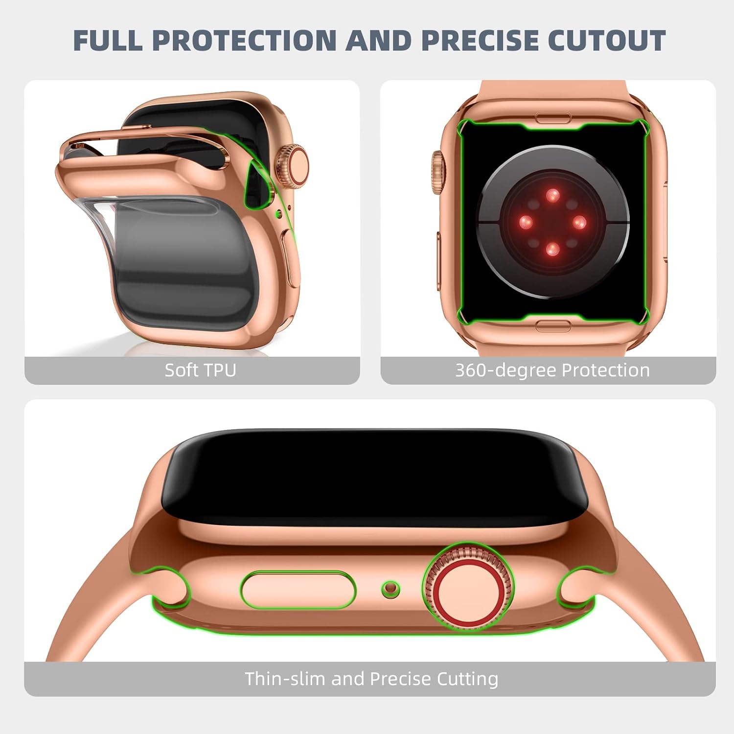 GEAK 3 Pack Compatible with Apple Watch 7 Case Cover 41mm, Soft TPU Flexible All-Around Protective Screen Protector Cover Case Accessories for iWatch Series 7 41mm Smart Watch Black/Silver/Rose