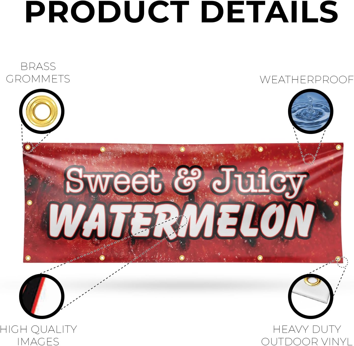 Sweet & Juicy Watermelon Banner Sign 48 Inch x 96 Inch | 13 oz Vinyl with Metal Grommets | Heavy-Duty Single-Sided Outdoor Durable Printed High-Quality Weatherproof | Made in the USA