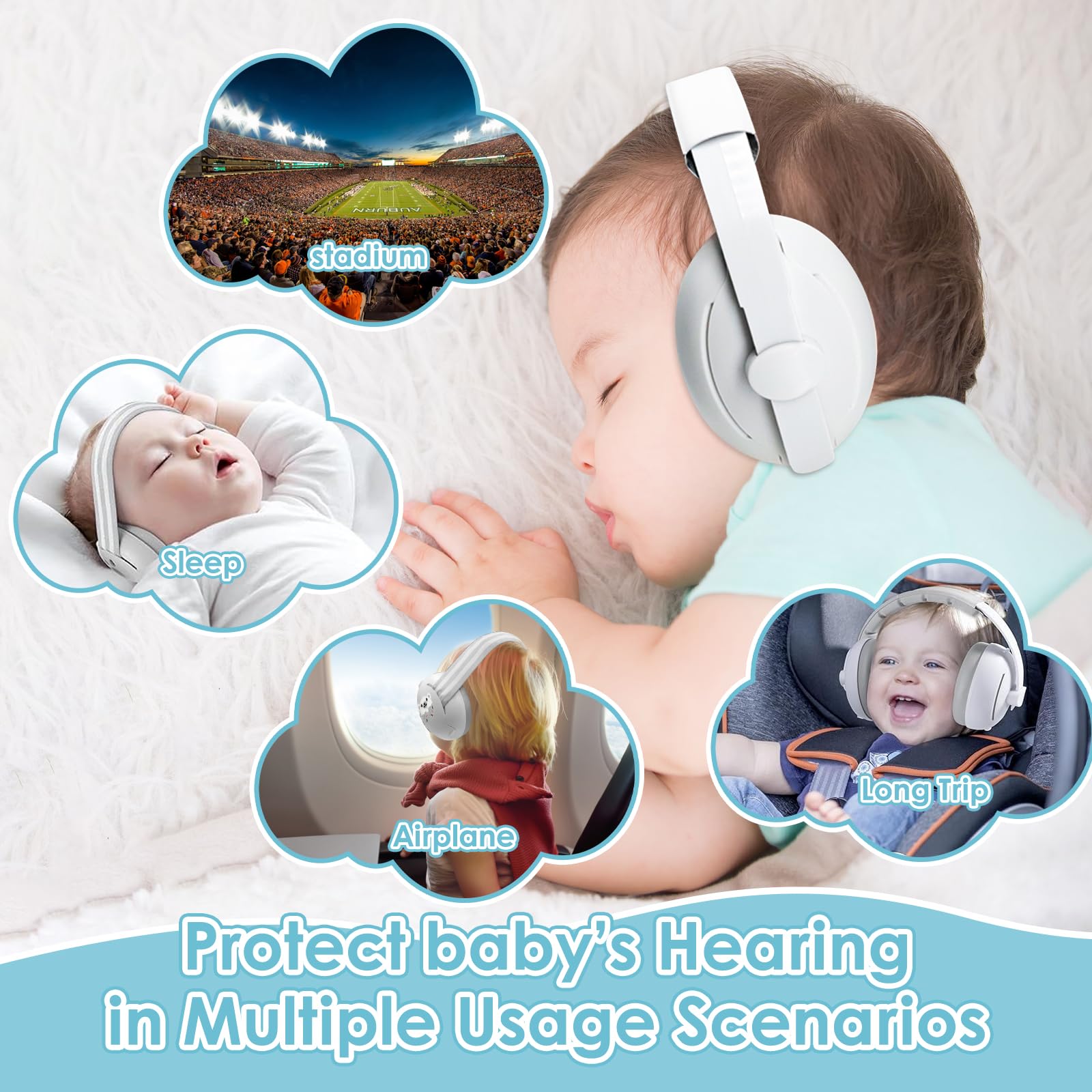 Cuffie Neonato Antirumore, 2 in 1 Protettori Acustici per Neonati, Cuffie per Neonati Antirumore Cuffie Antirumore Neonato Ideale, Protezione Acustica Ideale per Neonati Fino