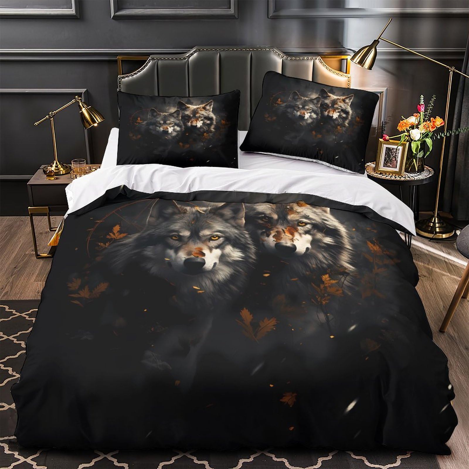 Housse de couette loup 140x200 parure lit microfibre