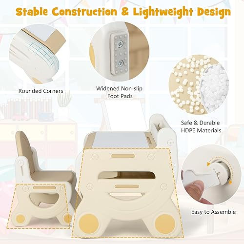 Miniatura 6 de Costzon Juego de mesa y silla para niños, escritorio de actividades de plástico con pizarra blanca, bolígrafos de acuarela, borrador de pizarra y