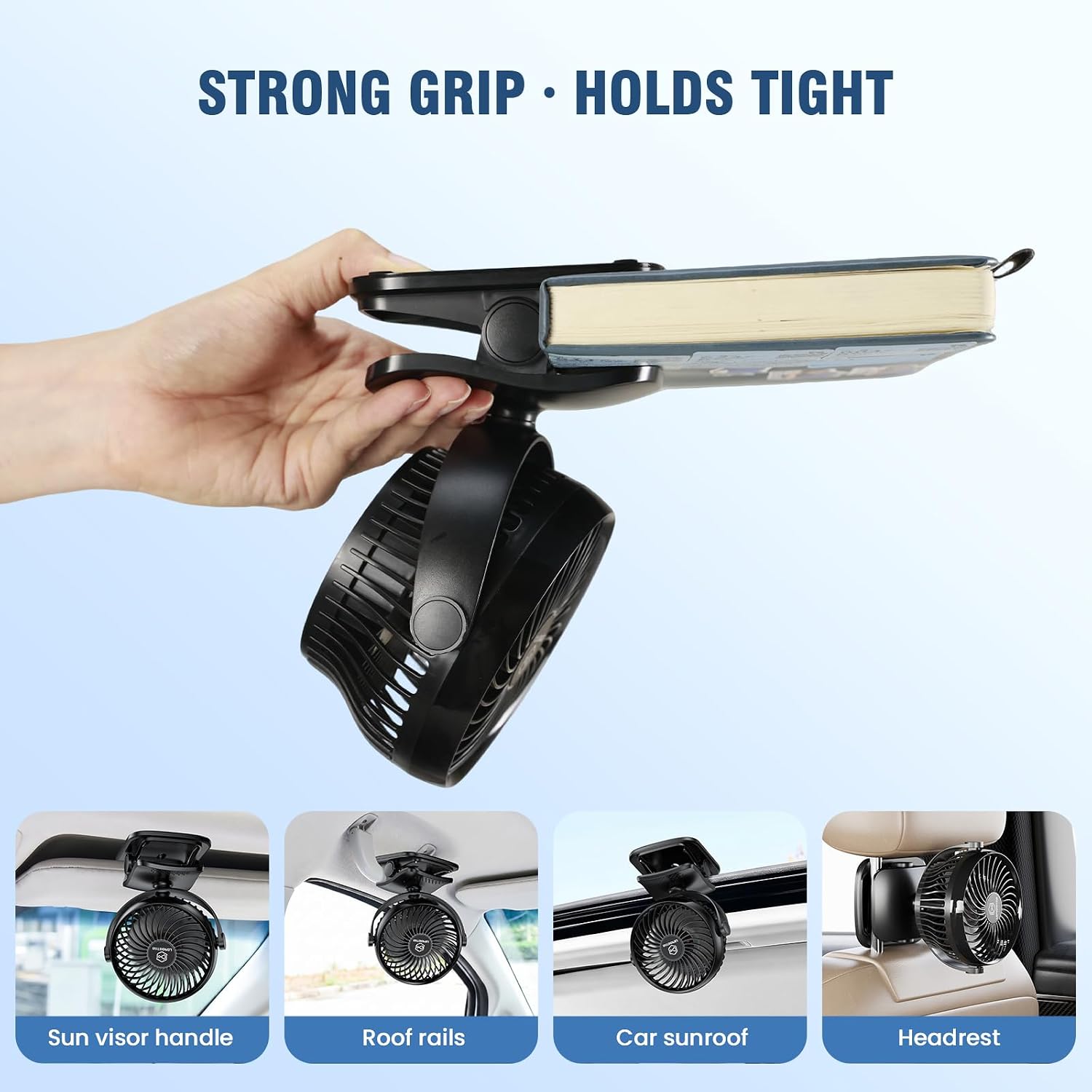 Shinebella AA Battery Car Clip Fan with Aromatic Feature for Sun Visor, 4 Speeds, 5V USB Desk Fan for Stroller, 5'' Small Cooling Vehicle Fan for Headrest/Golf Cart, Quiet, Batteries Not Included