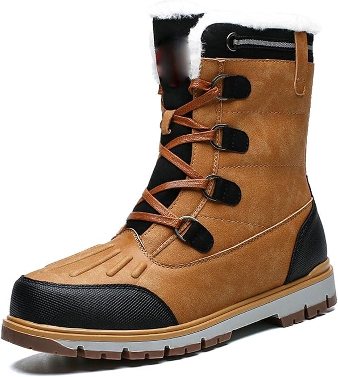 Mens Boots Winter Men Boots Waterproof Warm Fur Snow Boots Men Outdoor Winter Work Casual Shoes Rubber Ankle Boots (Color : Brown, Size : Size 6.5-US)