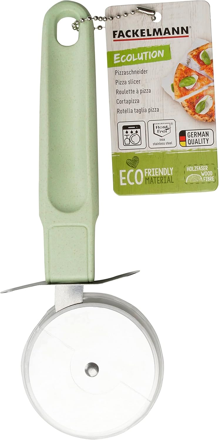 Fackelmann Pizza Cutter 20 cm Eco, Pizza Roller with Ergonomic Handle, High-Quality Kitchen Aid for Easy Cutting of Pizzas (Colour: Mint Green/Light Grey), Quantity: 1 Piece